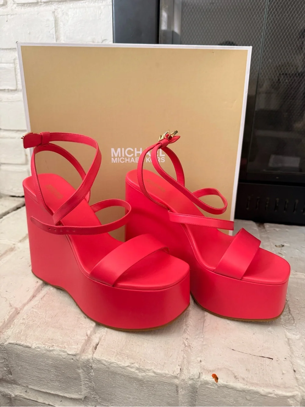 Michael Kors Bright Red Platform Wedge Sandals